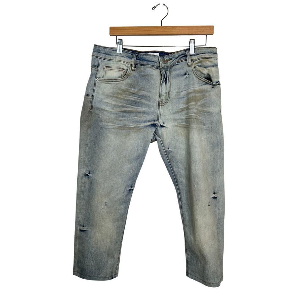 Lifted Anchors Men's Light Washed Distressed Cropped Jeans Size 34‎